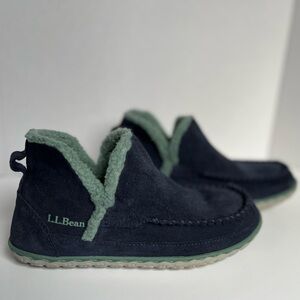 L.L.Bean Navy and Green Suede Mountain Slippers